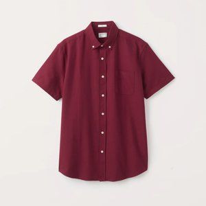 NWT Men's Frank & Oak The Short-Sleeved Jasper Oxford Shirt in Cherry, Size Larg
